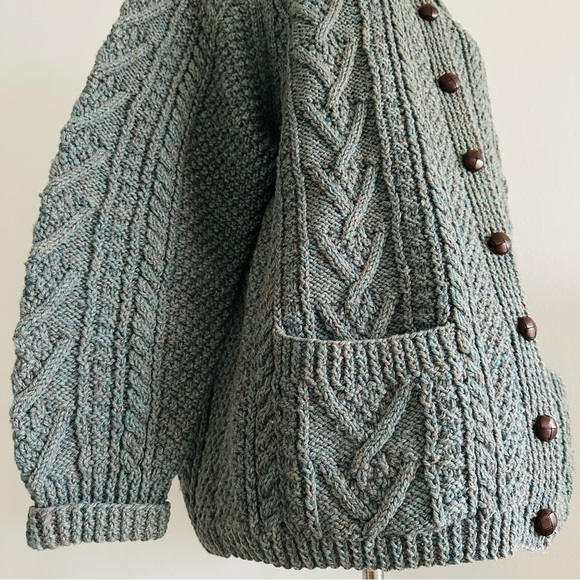 Standun 100% Wool Chunky Knit Cardigan Sweater Made In Ireland - Picture 7 of 10